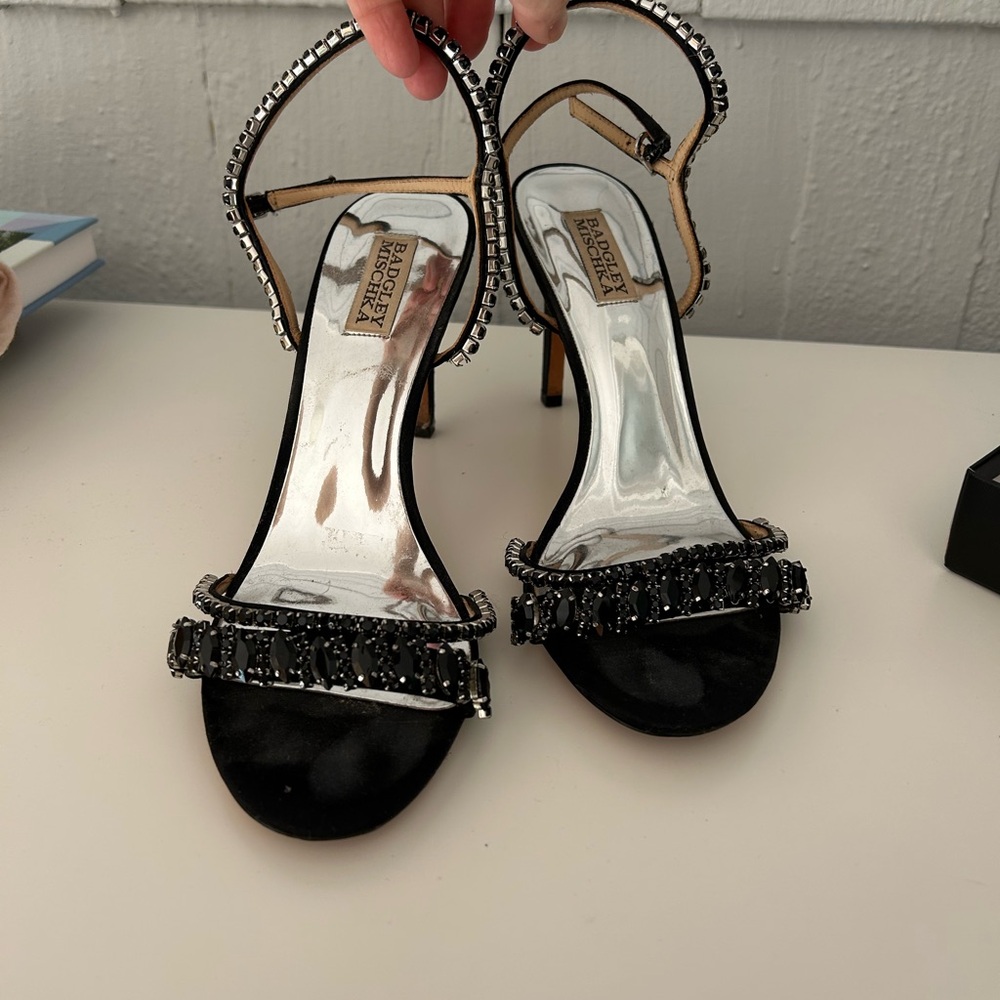 Badgley Mischka Black and Silver Embellished Heels